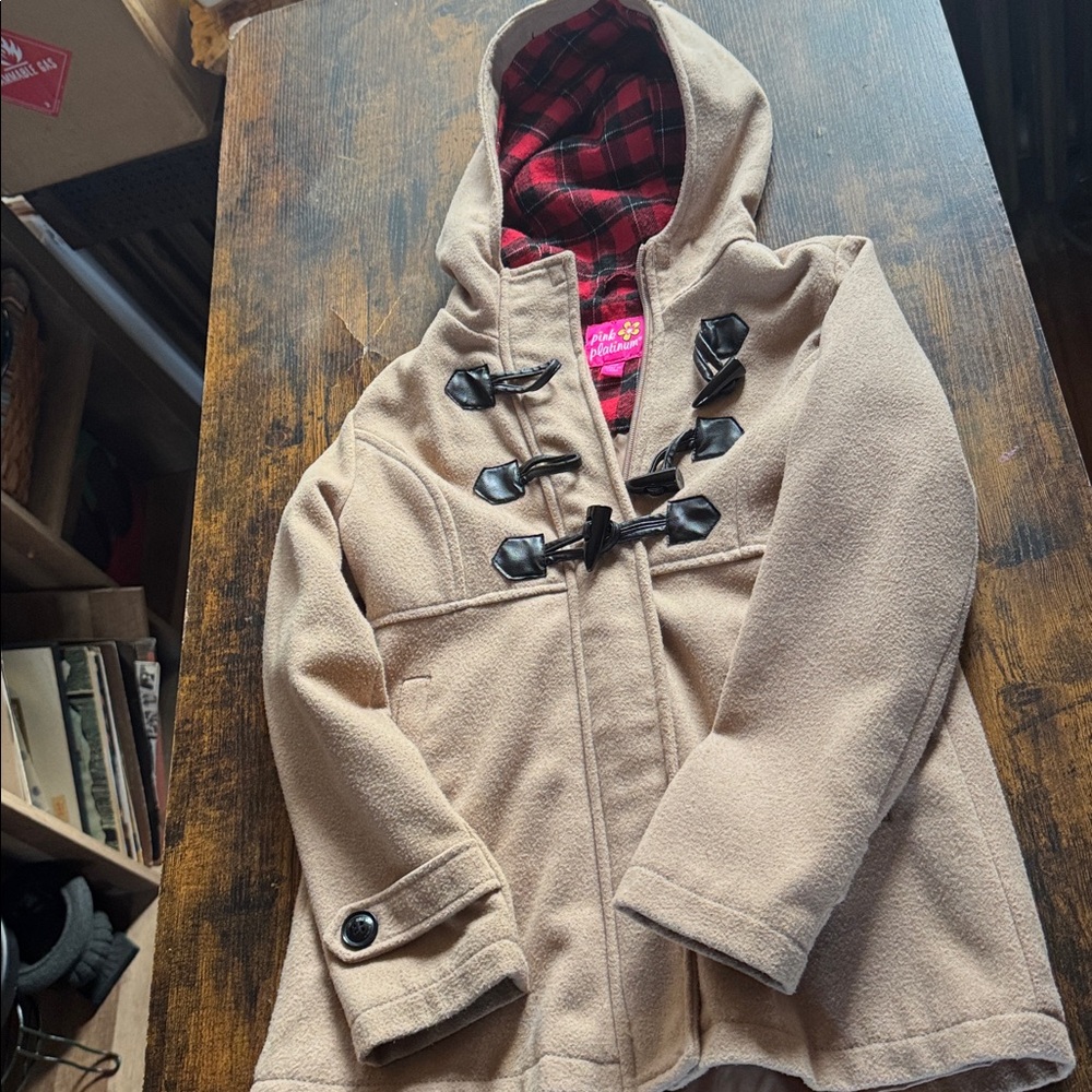 Pink Platinum Beige Coat with Red Plaid Lining